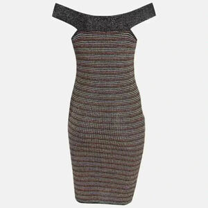 Missoni Metallic Knit Rainbow Stripe Dress Off Shoulder Bodycone Size 4